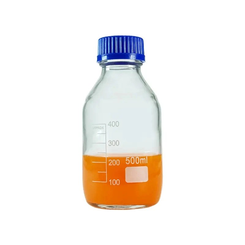 Factory Price Laboratory Round Bottom Blue Screw Cork Glass Media Storage Reagent Bottle