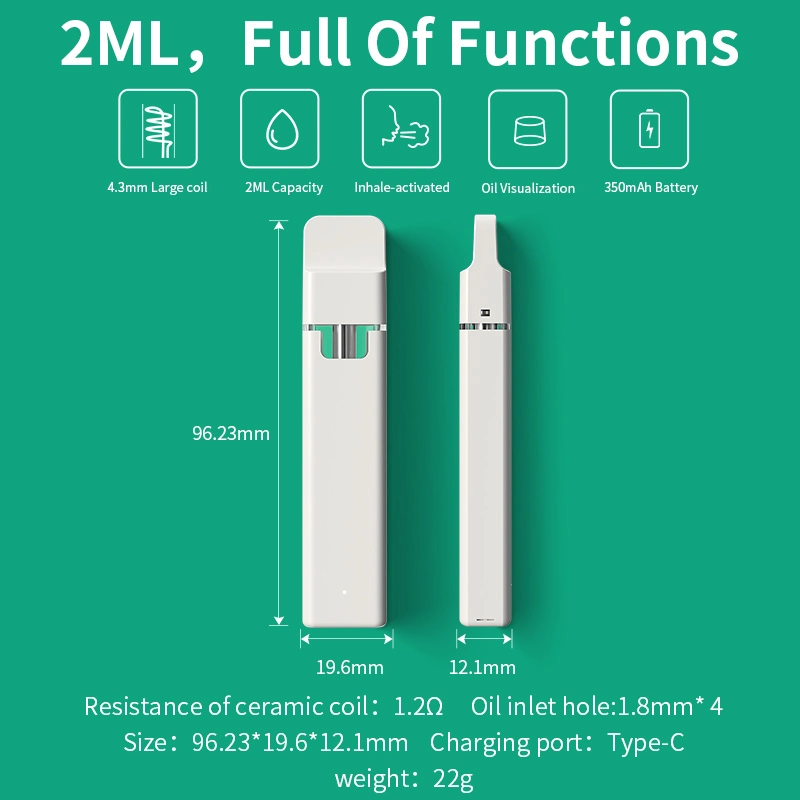 Réservoir de 2 ml de haute qualité pour l'huile Vape épais 350mAh rechargeables jetables Vape stylo vide