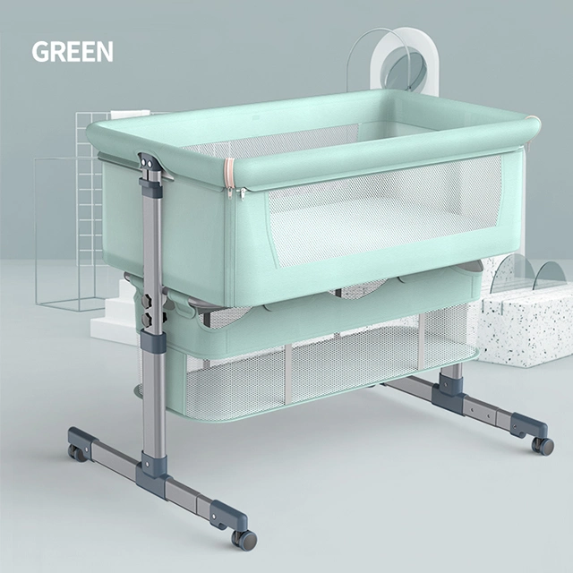 Verstellbare Höhe grau Baby Babybett mit Moskitonetz und Speicherplatz