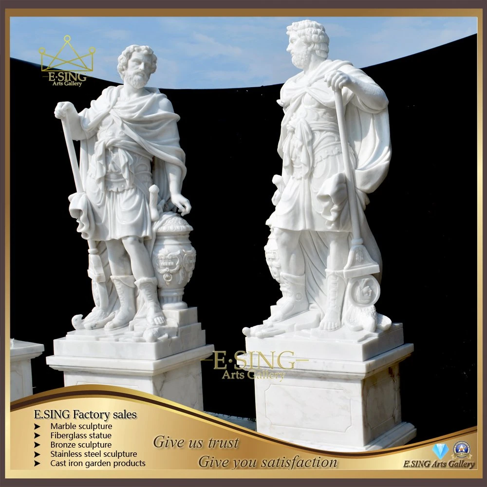 Outdoor Garden Natural Stone Life Size White Marble Warrior Soldier Statue