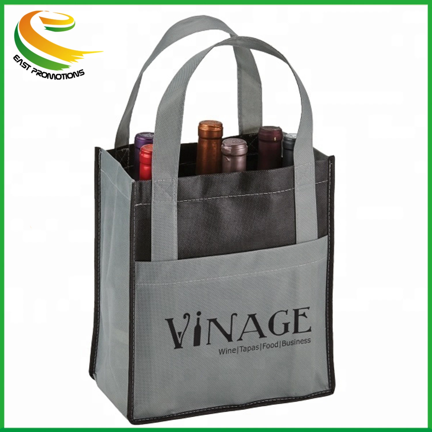 Custom Reusable 6 Bottle Non-Woven Wine Tote Shopping Bag for Beer Packing