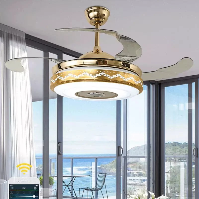 Colorful Blueteeth Smart Control Chandelier by Phone APP and Invisible Ceiling Fan Light