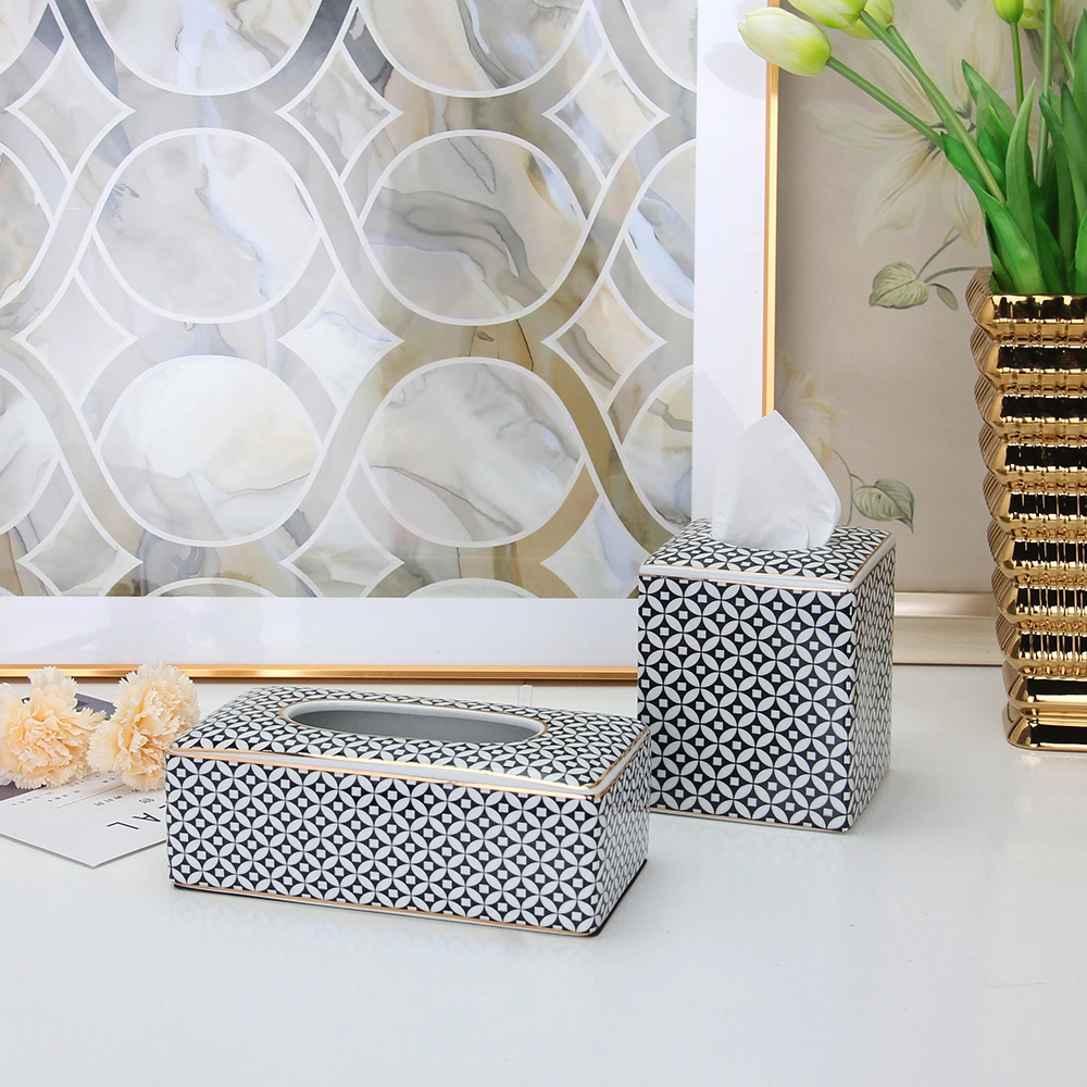 T017 Home Decor Modern Porcelain Black Square Tissue Box Elegant Ceramic Tissue Box Holder Wholesale/Supplier