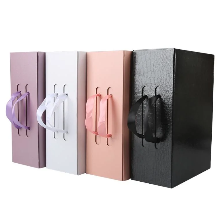 OEM Factory Cardboard Black Paper Packaging Gift Box with Ribbon Closures