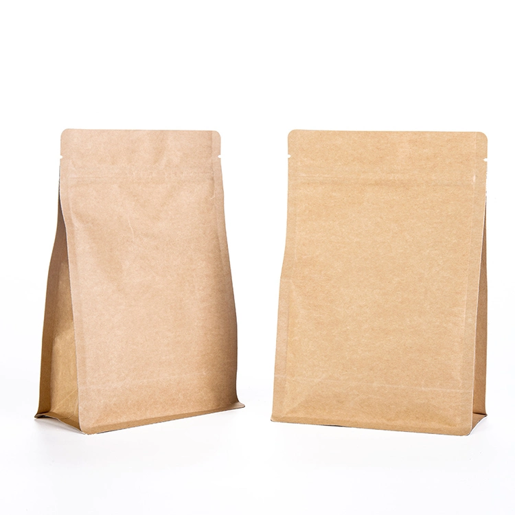 Sustainable Eco Friendly Kraft Paper Zipper Flat Bottom Coffee Packaging with Valve