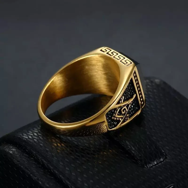 Gold Ring with Black Stone Vintage Bronze Mens Ring