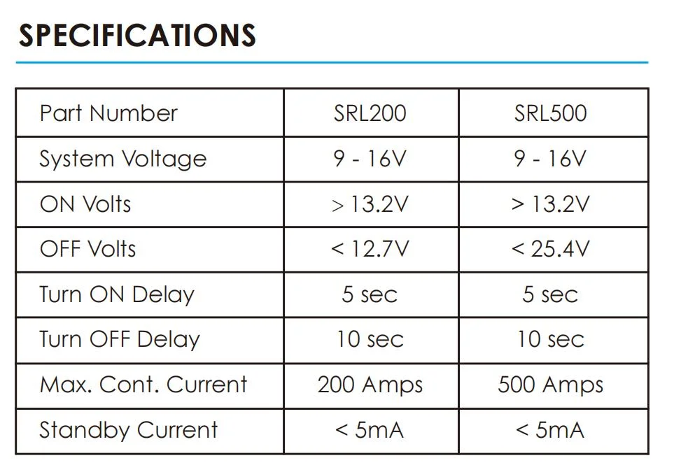 SRL200 200A controlado por microprocesador aislador de batería inteligente y de alta corriente relé de arranque, relé inteligente de detección de doble, con terminales de anillo