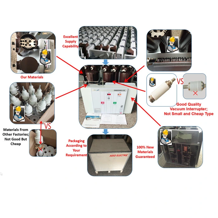 سلسلة القطب المصبوب Vd4-12kv/1250A-25ka قاطع دائرة الفراغ VCB ذات الزنبركية المزدوجة مسافة طور الأسطوانة المبسلطةذراع الرافعة المعزولة مقاس 210 مم VCB