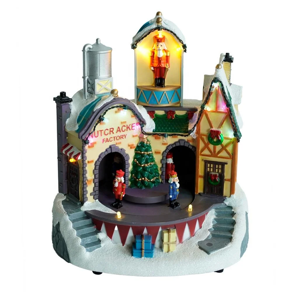 Christmas LED Nutcracker Factory with Rotating Christmas Village Houses Ornament