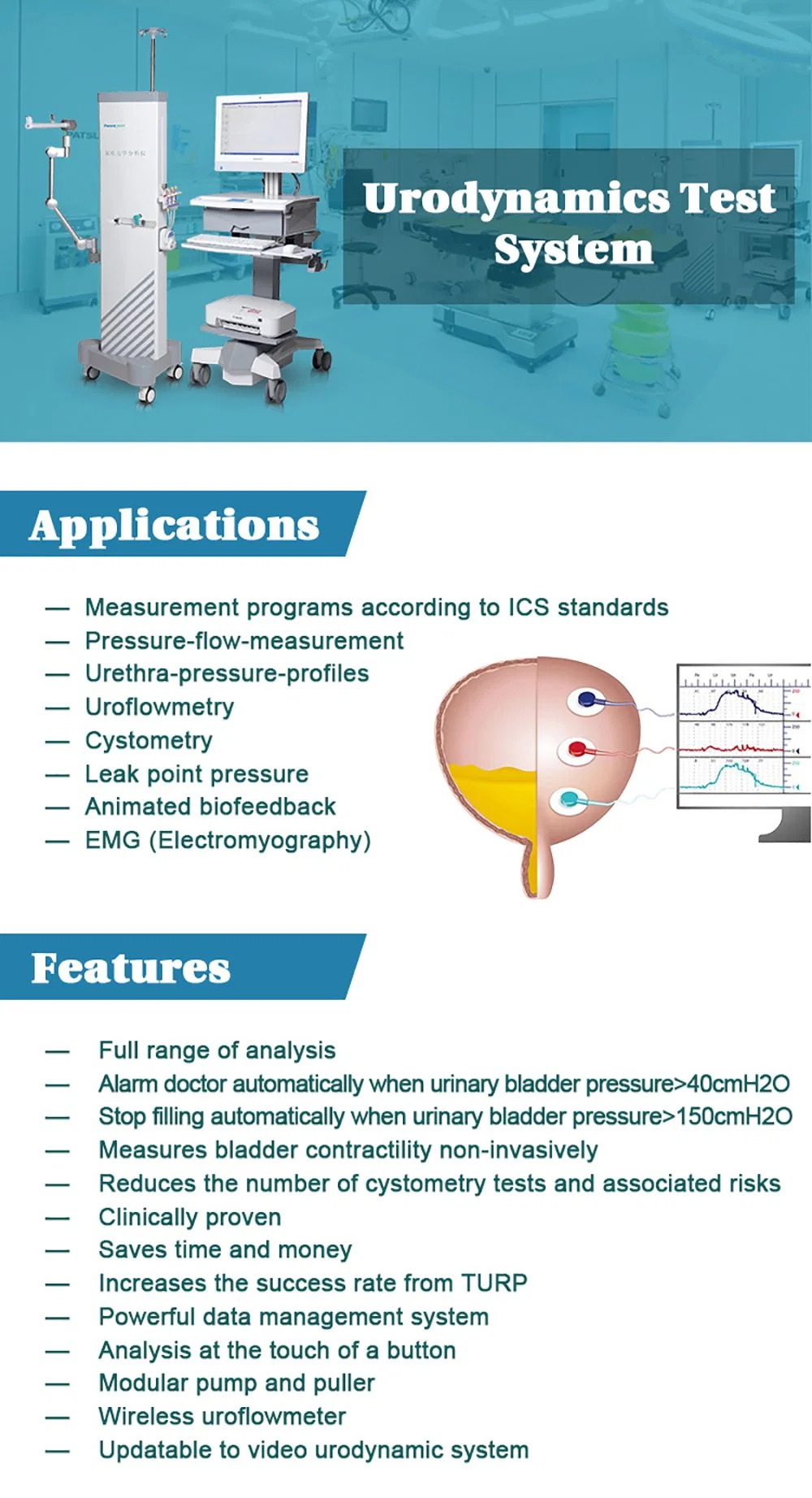 High Tech Materials Pressure: -50CMH20 (-4.9kpa) ~200CMH20 (19.6kpa) Digital Blood Pressure Monitor Urinary Surgery