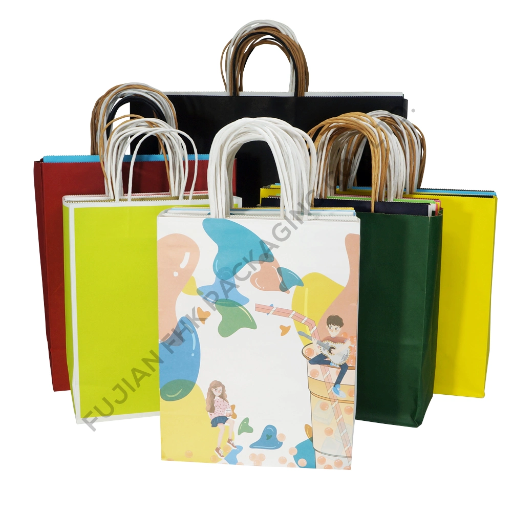 Custom Biodegradable Craft Paper Bags Colorful Printing Recyclable Kraft Paper Bag