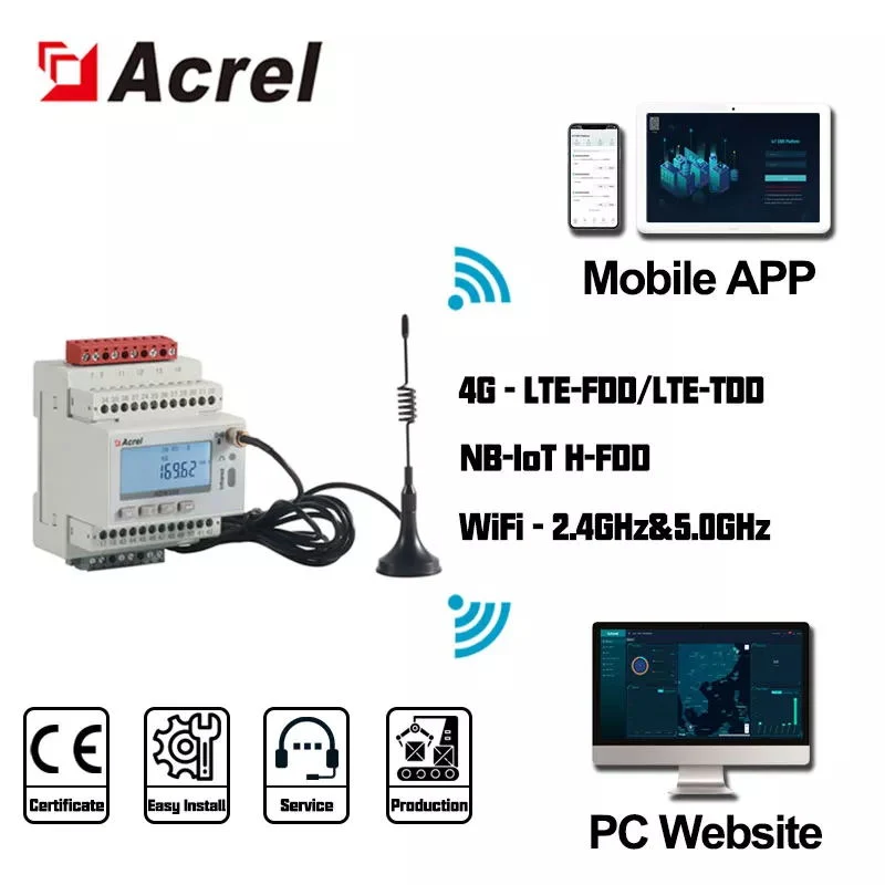 Acrel Adw300 3 Phase DIN Raill Wireless Energy Power Electricity Meter Lora 4G WiFi for EMS System