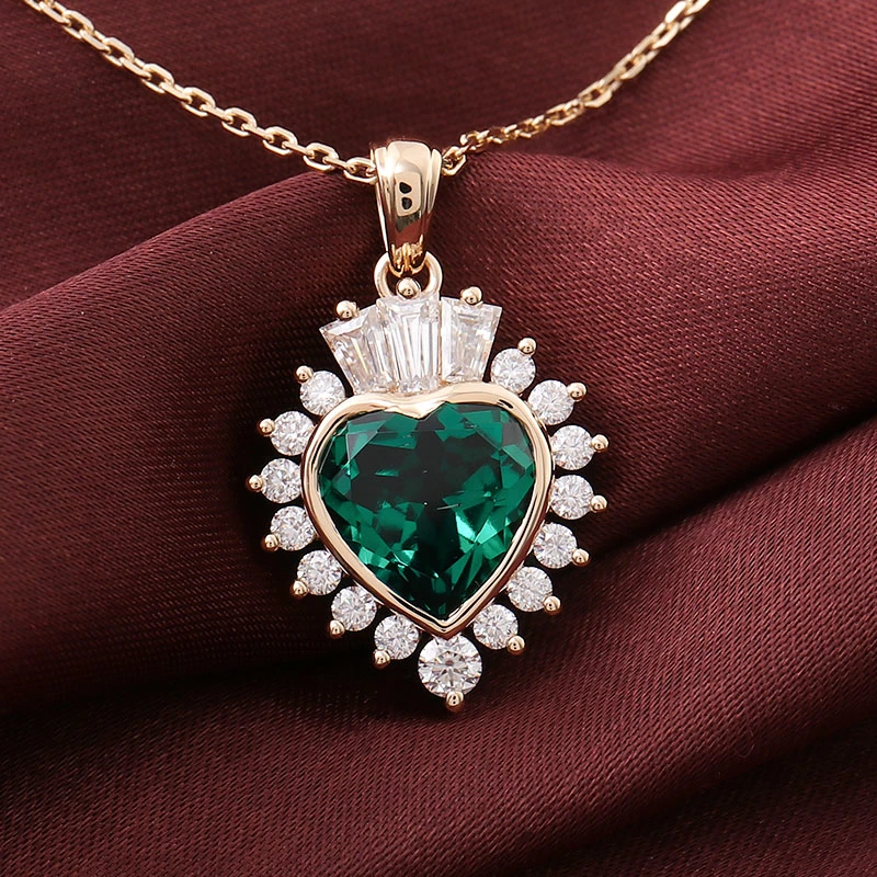 Provence Gems 14K Gold Necklace Romantic Style Green Heart Cut Moissanite Pendant Fashion Jewelry Necklaces