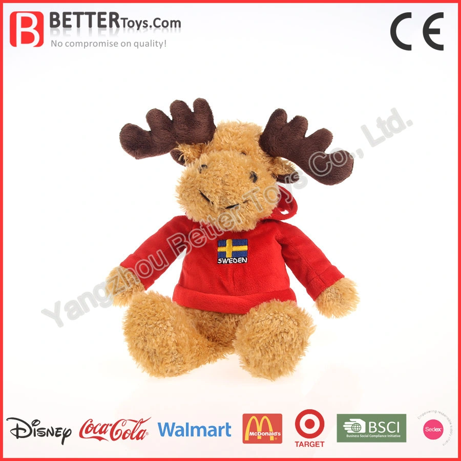 Soft Christmas Gift Decorations Plush Reindeer Stuffed Animal Moose Toy in Hoodie for Kids Children