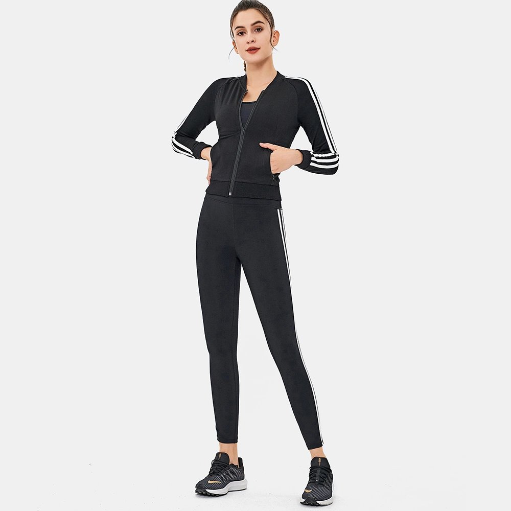 New and Popular Autumn and Winter Tide Sport Suit Fashion Striped Zipper Cardigan Tight-Fitting Stretch Yoga Fitness Gym Wear Women Clothes