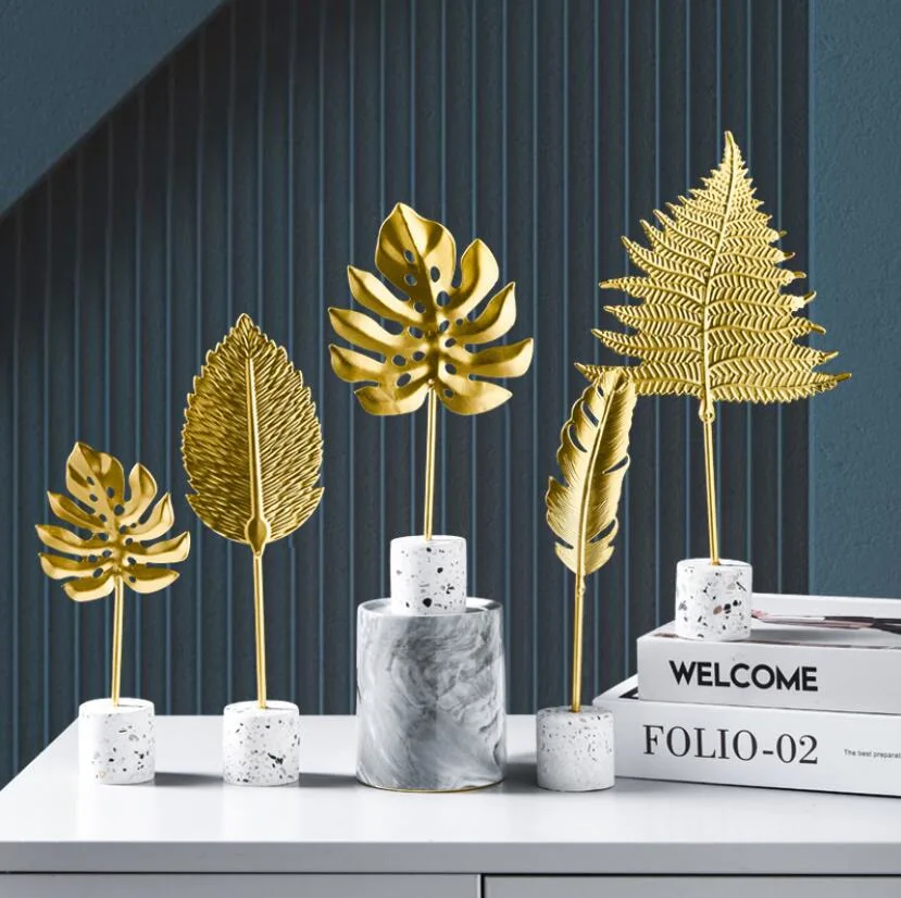 Creative Golden Leaves Simple Decorations Wine Cabinets Home Living Room TV Cabinets Desk Tops Turtle Leaves Home Decors