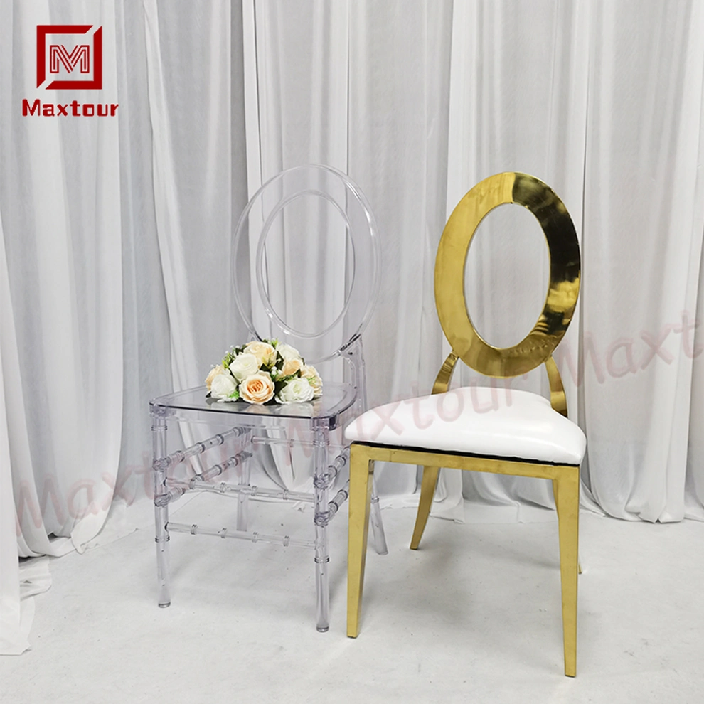 Nuevo estilo Ronda Anillo de cristal de resina transparente silla de comedor de banquetes de boda