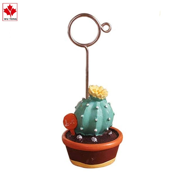 4 Pieces Mini Succulent Plants Bonsai Memo Clip Resin Cactus Statue Name Card Holder Decor