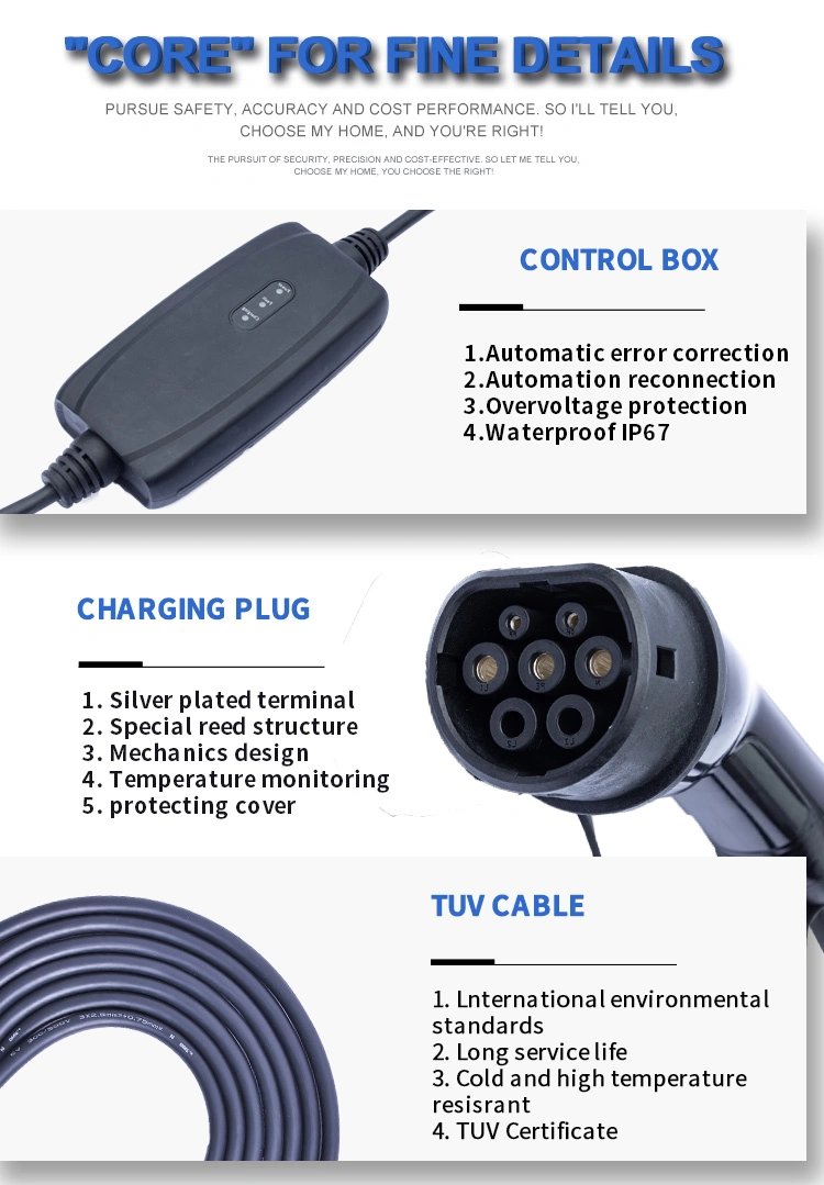 Kangni Vehicle Electric Auto EV Charger Level2 Single Phase 16A 3.5kw AC IP67 IEC62196