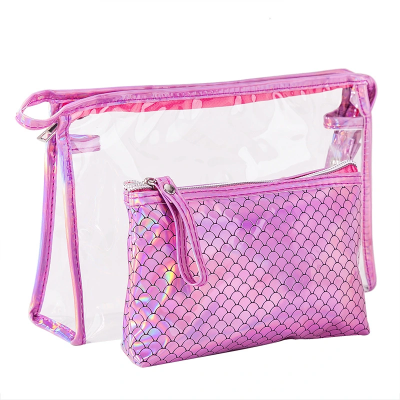 Better Clear PVC Waterproof Cosmetic Bags Fashion Laser Fish Scale Style Makeup Bag Set Travel Wash Bag