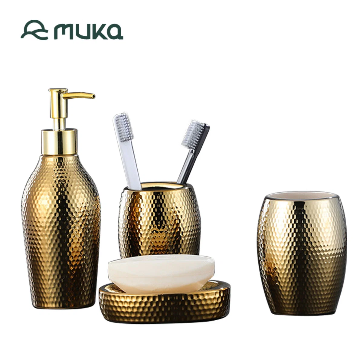 Gold Ins Style Ceramic Bathroom Set Luxury Honeycomb Decoration Toothbrush Holder Bathroom Accessories Bathroom Set