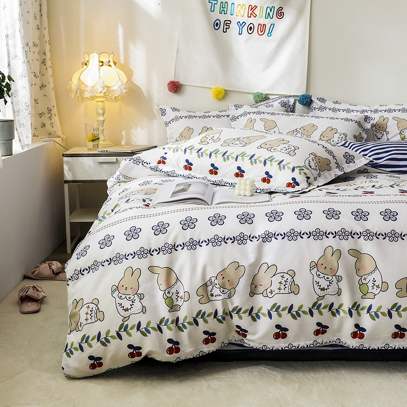 Children Baby Blue and White Stripe Navy Rabbit Bedding Four Piece Set 100% Cotton Bedding Set