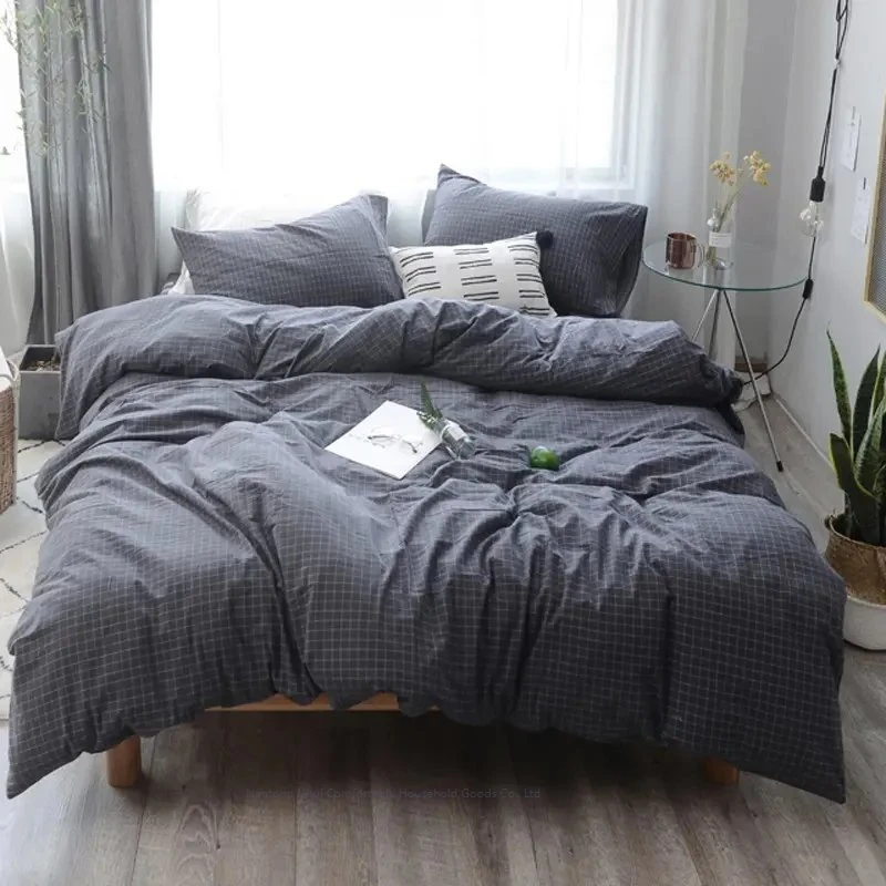 Parure de lit à damier Vente à chaud draps plats simples grand format Housse de couette matelassée taie d'oreiller linge de lit en polyester Home textile