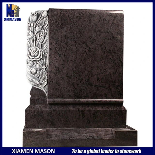 Bahama Blue Granite Gravestone with Antique Tree Trunk Sculpture