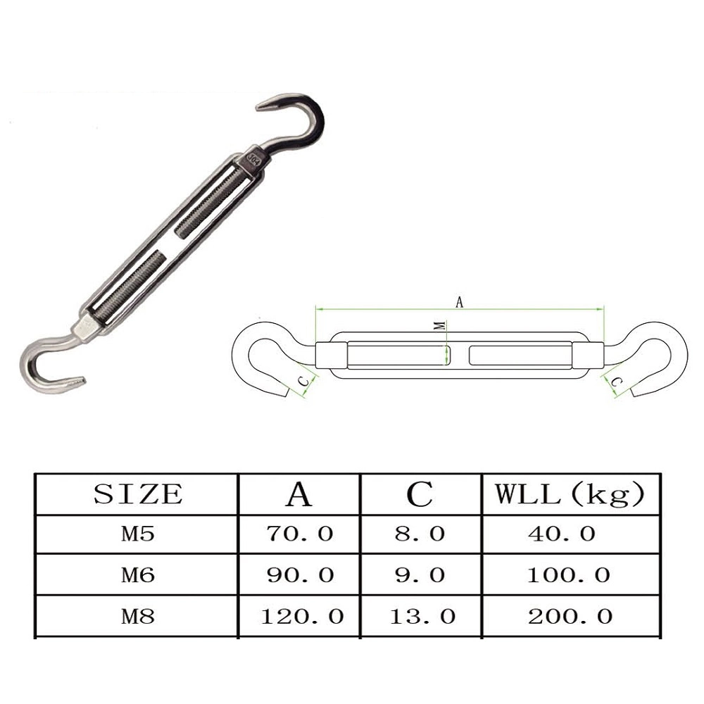 Manufacturer M10 3/8 Stainless Steel Rigging Screw From Moisture Corrosion Stainless Steel Rigging Screw 304 Jaw Jaw Turnbuckle