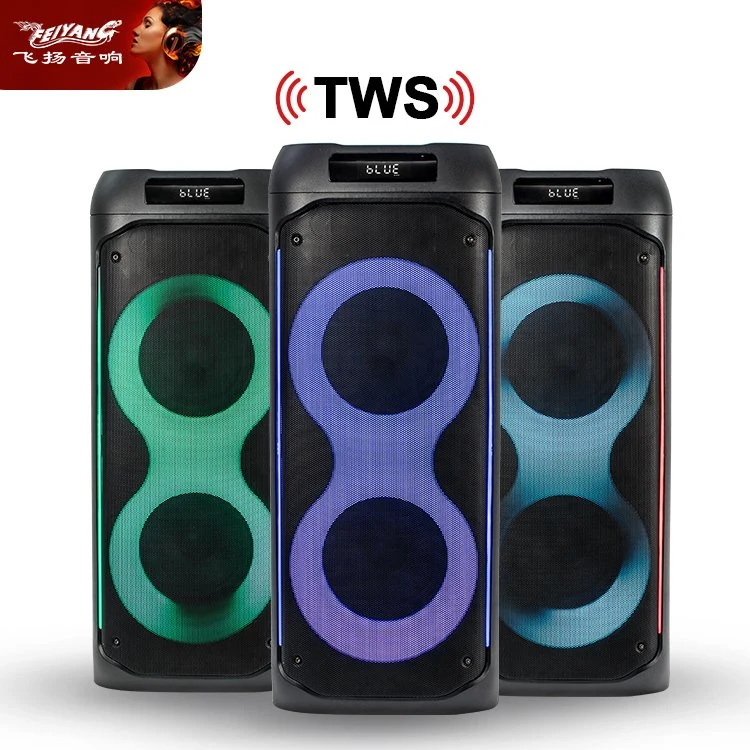 New Wholesale Wooden Dual 6 Inch Professional Sound Box Rechargeable Outdoor DJ Karaoke Wireless Portable Audio Party Bluetooth Speakers with LED Light