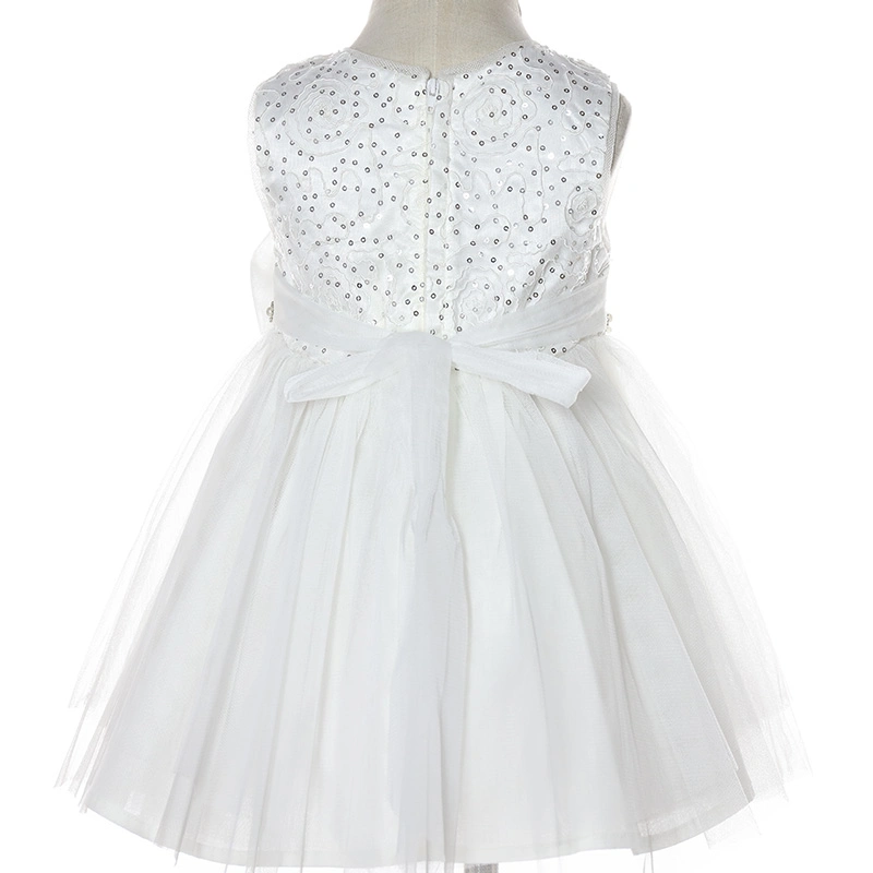 Adorable Knee Length Little Queen Sequined Kids Girls Evening Dresses Ivory Weddings Dress