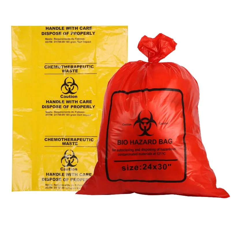 Desechable Lab Medical Flat Tipo 61X81cm o Tamaño personalizado Amarillo Bolsa de residuos de riesgo biológico esterilizable en autoclave