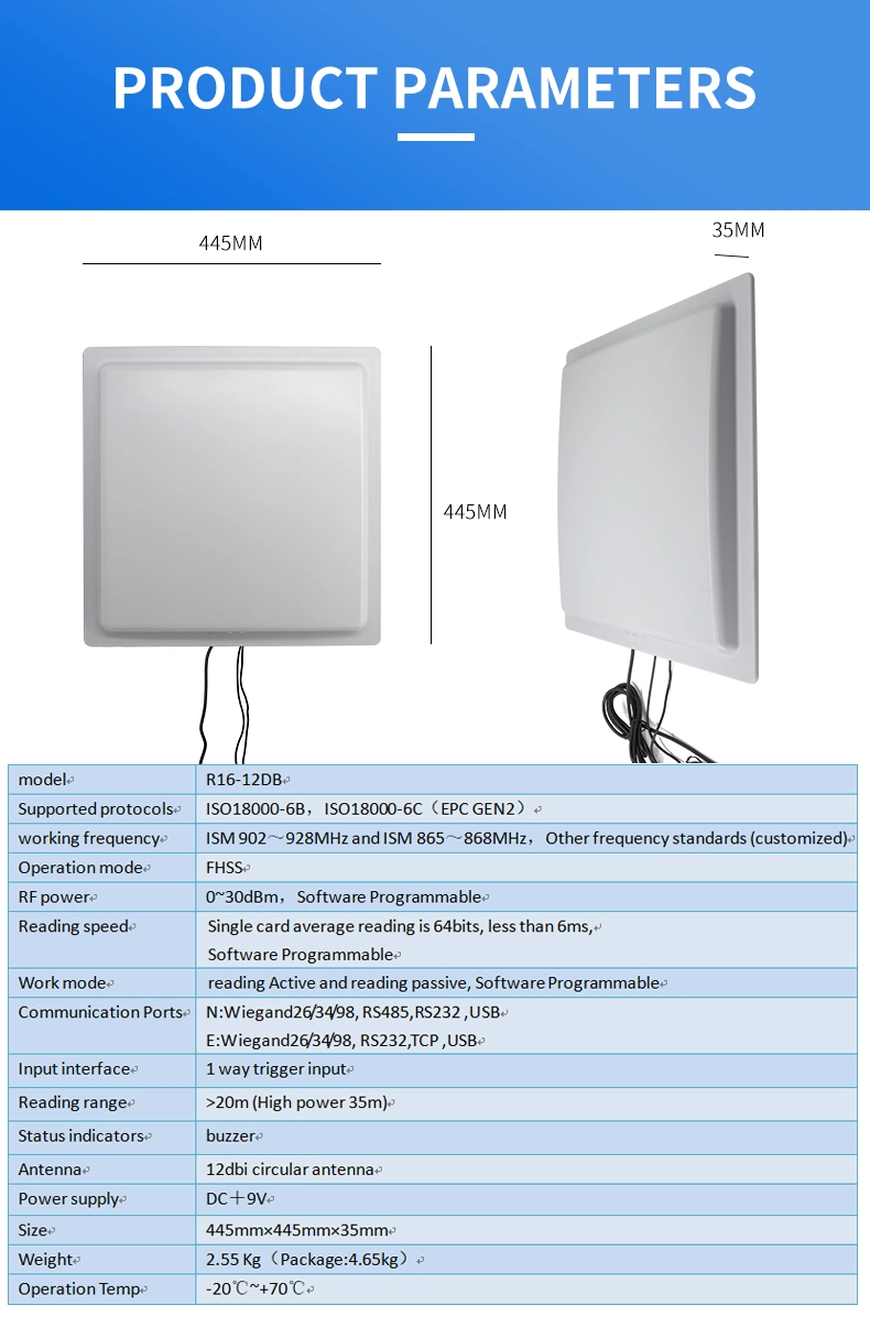 Resistente al agua IP65 de la gestión de aparcamiento de vehículos UHF pasivo de 15 m de largo alcance, el lector de tarjetas RFID