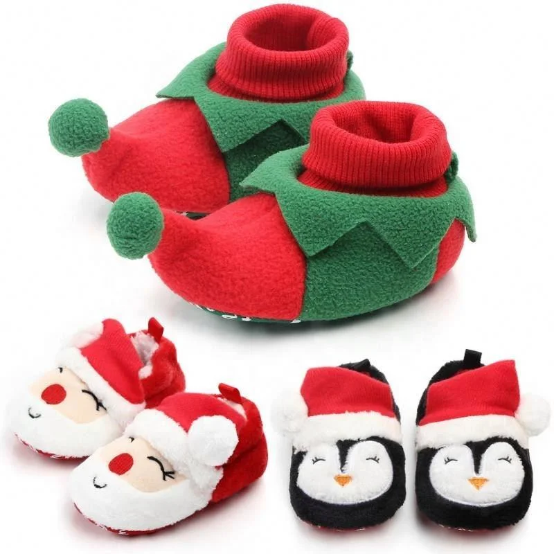 Christmas Santa Thick Sock Shoes Newborn Girls Cotton Walkers Winter Baby Socks