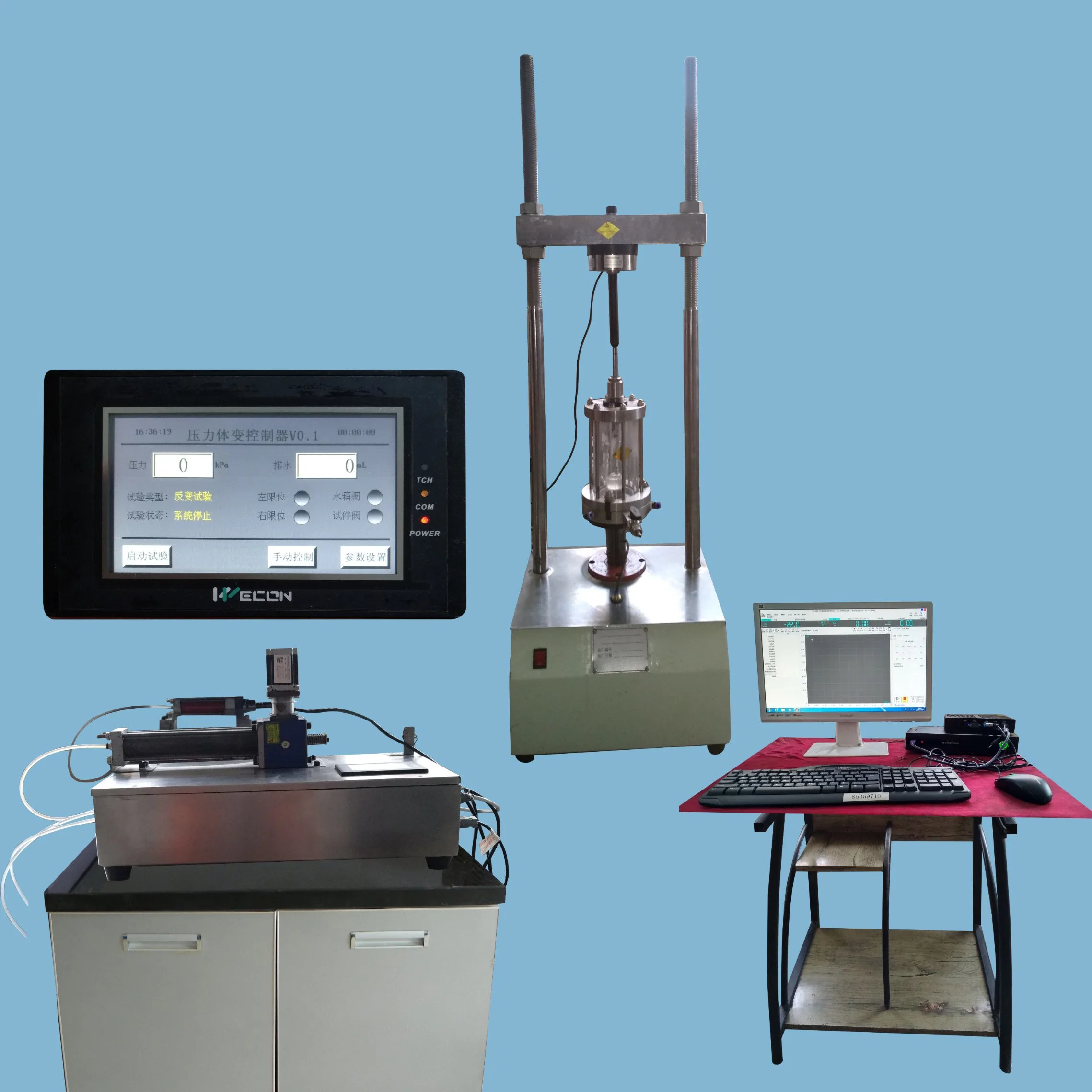 C001 equipos de Investigación Geotécnica aparato de pruebas triaxiales totalmente automático máquina Sistema para normas UU Cu CD ASTM y BS de suelo Modelo