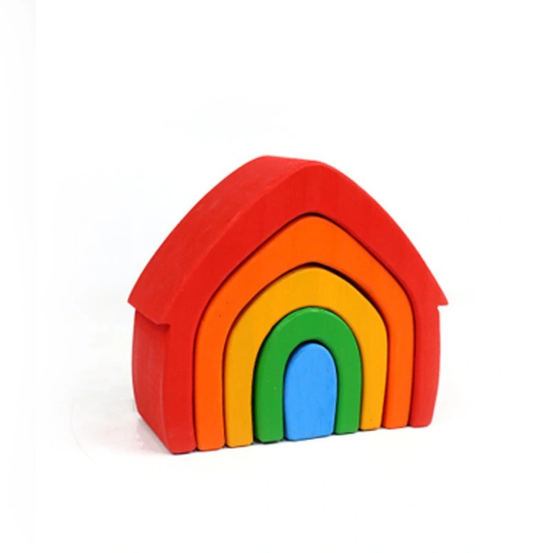 Arco-íris de madeira empilhando Montessori Toys