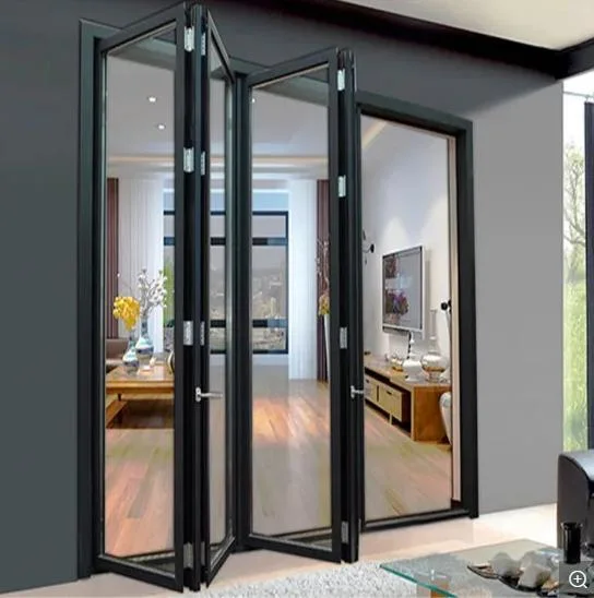 Australia Standard Aluminium Black Frame Fireproofing and Soundproof Double Glass Bi Folding Doors