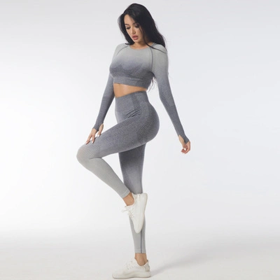 Autumn/Winter Gradient Seamless Yoga Set Gym Clothing Fitness Leggings+Sport Suit Women Long Sleeve Tracksuit Active Wear