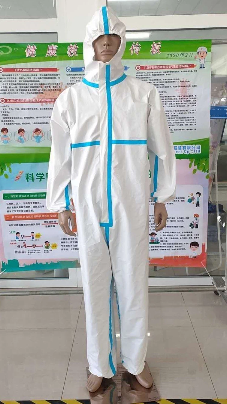 حماية شاملة لباس حماية من الرذاذ الكيميائي مع شرائط زرقاء