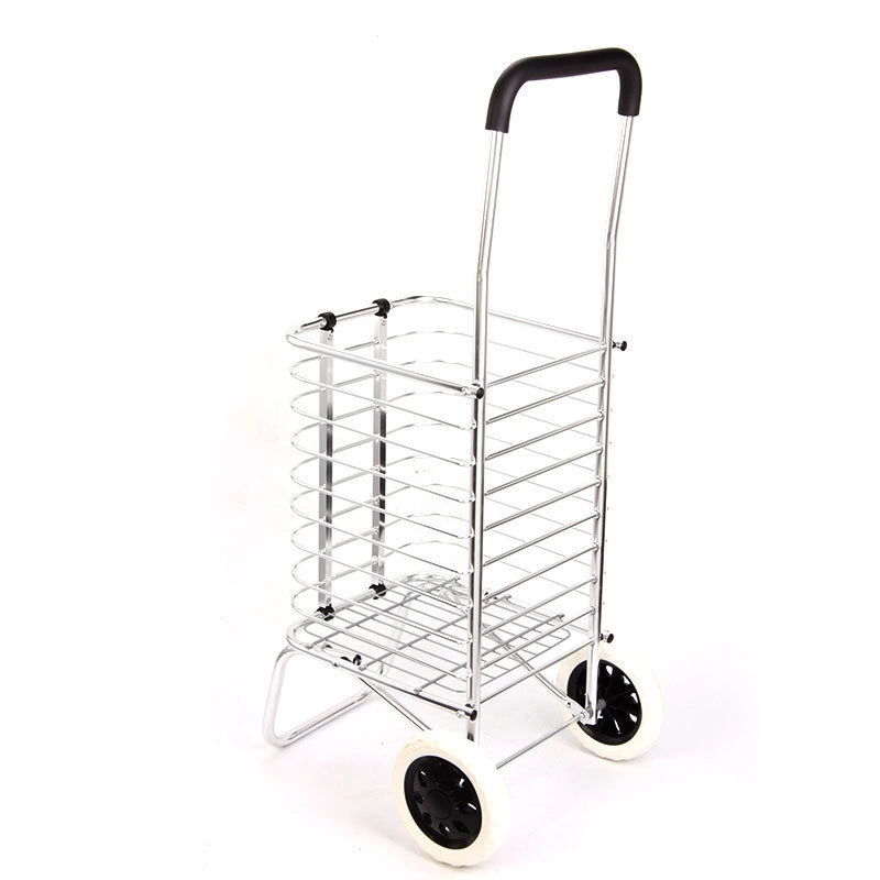 China Wholesale Aluminum Folding Portable Shopping Basket Vegetable Cart with Two Wheels