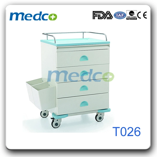 Manufacturer Painted Steel Treatment Hospital Crash Cart Medical Trolley with Key