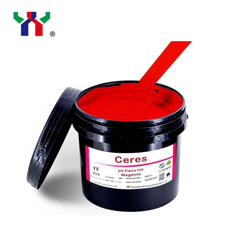 Ceres adhésives fortes de haute qualité de la Force de l'impression flexo UV/LED d'encre pour papier et impression d'étiquette (PP, PET matériaux) , de couleur cyan, 5kg. Le baril