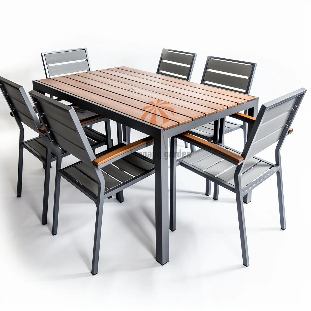 Cadeiras de jantar em plástico de madeira e conjuntos de jardim de mesa de estilo moderno Mobiliário de exterior