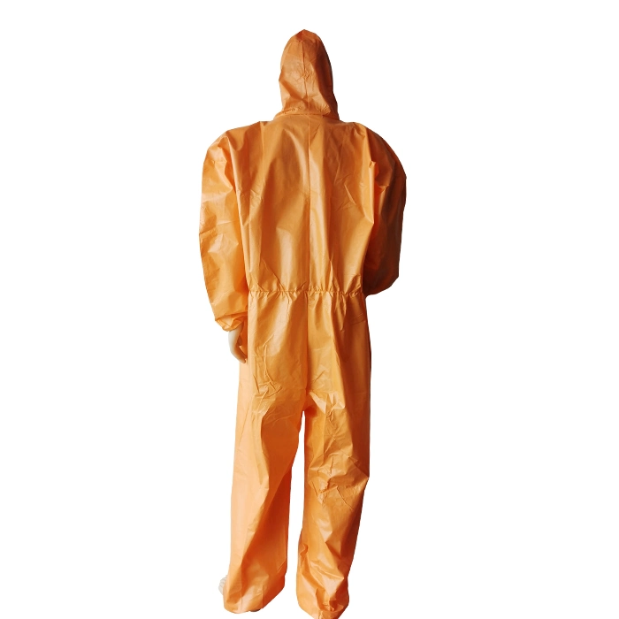 En14126 Orange Medical Disposable Coverall Protection Protective Coverall Suit 65GSM Level 4 Protective Clothing Hazard Suit Chemical Suit Without Shoe Cover