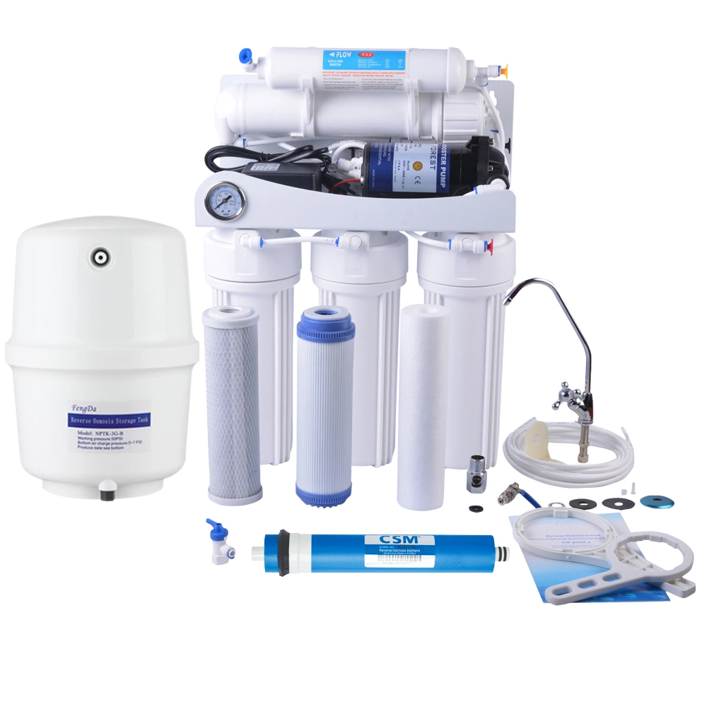 Household R. O. System Water Filter with Pressure Gauge Supply Directly Drinking Pure Water. Dust Proof Case Is Optional