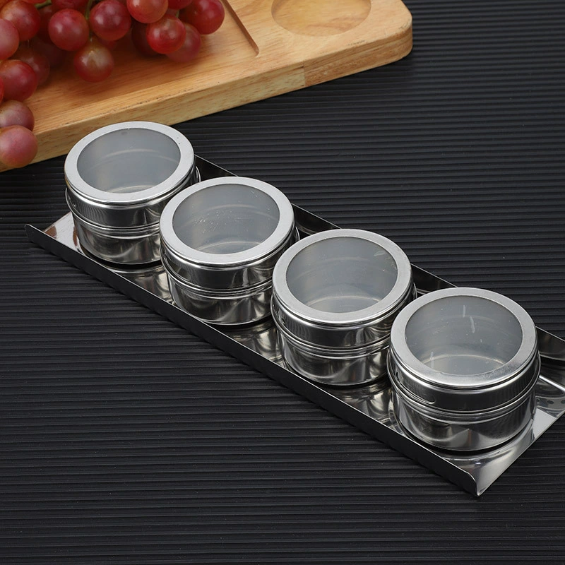 Home Seasoning Pot Round Stainless Steel Creative Salt Shaker Kitchen Storage Set