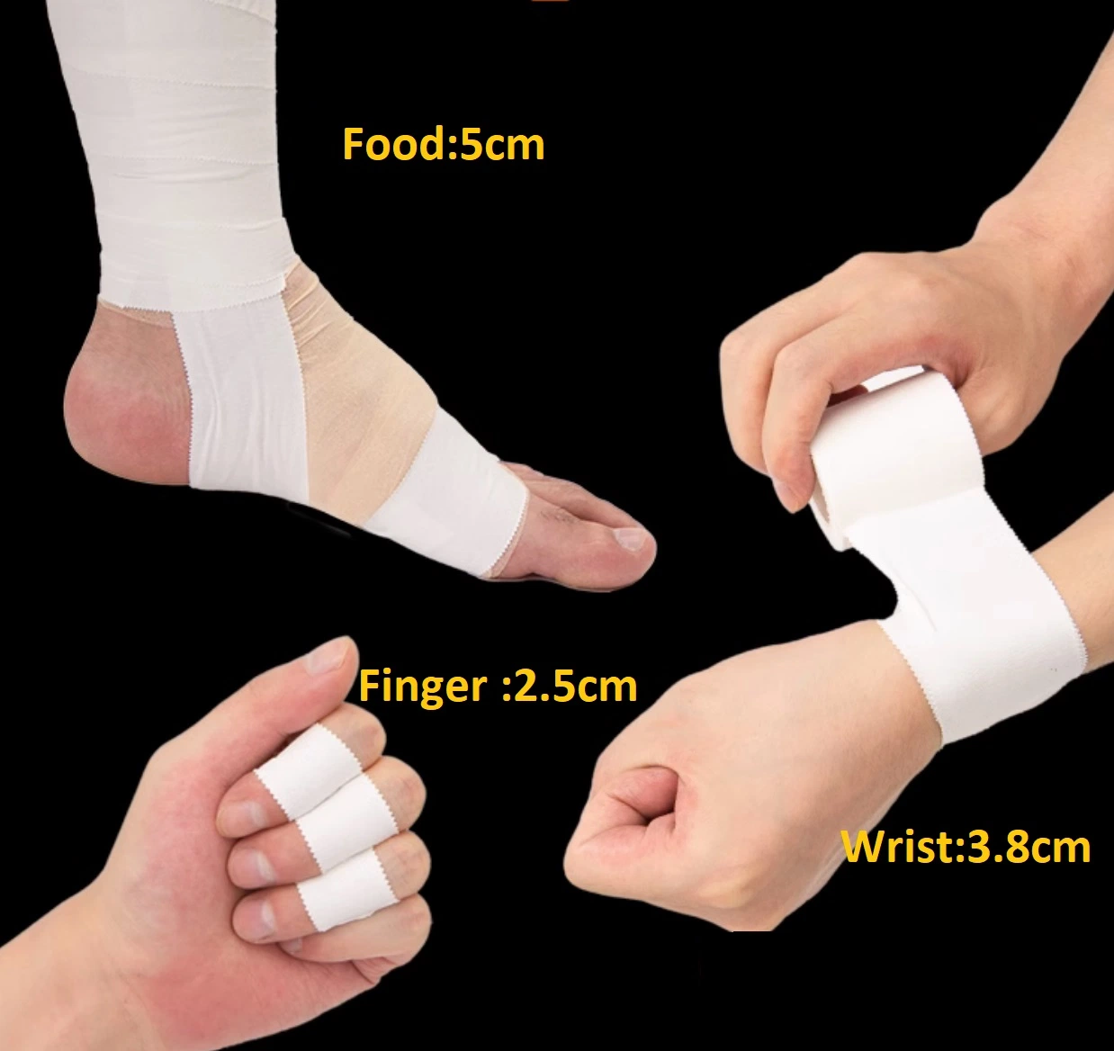 Sports Taping Wrist/Ankle/Calf Compression Rigid Taping Wrap Size 2.5cm/3.8cm/5cmx9.14m or to Be Customized