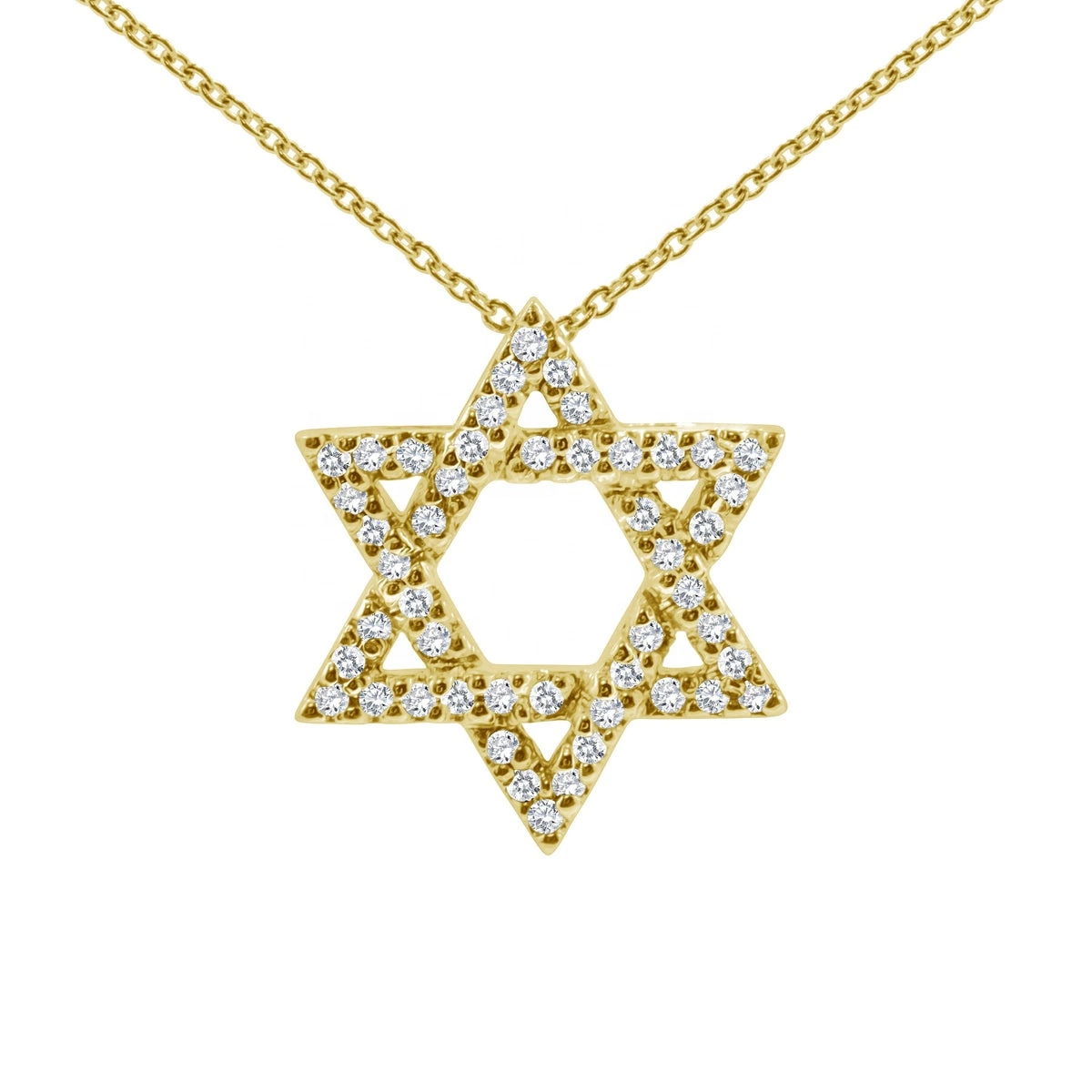 Bijoux personnalisés Fashion 925 Sterling argent Jewish Star pendentif or Collier plaqué de diamants CZ étincelants Star of David