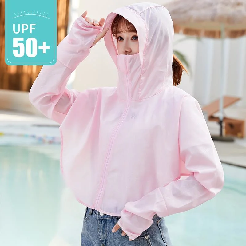 Sun UV Protection Shirts for Women Jacket Hooded Rash Guard with Face Mask Zip up Hoodie Swimsuit Cover UPS Skin Clothes