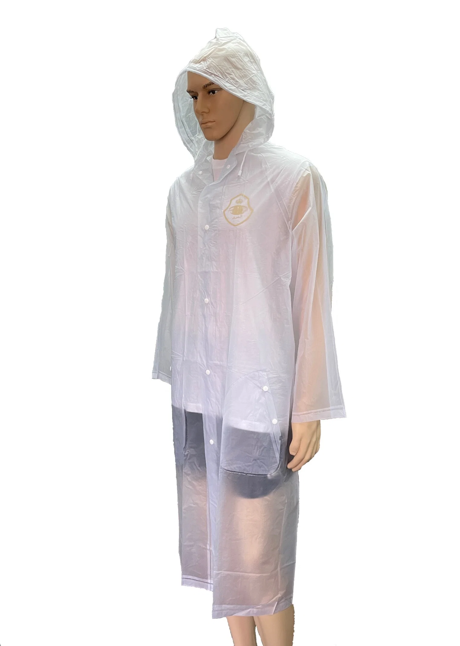 Imperméable transparent en PVC réutilisable avec logo d'impression